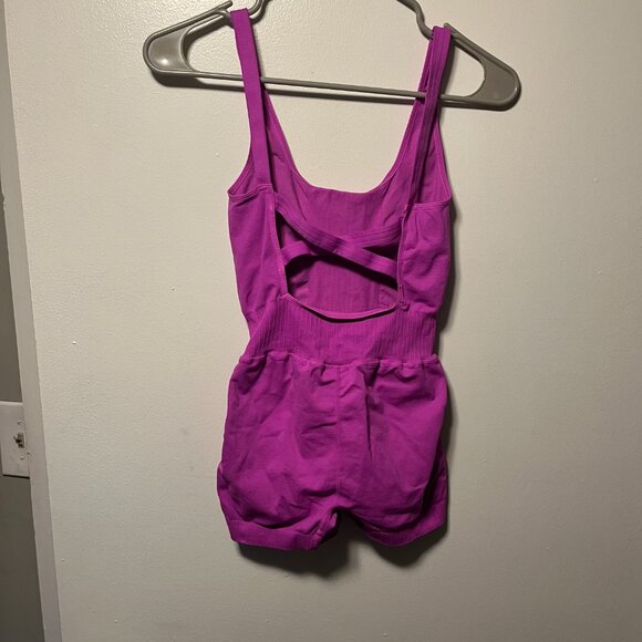 Free People good karma runsie Fuchsia Cutout Romper – Sleeveless Loungewear XS/S - Picture 3 of 6